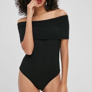 Off shoulder knit fold over bodysuit